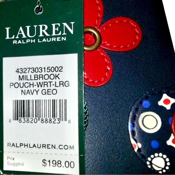 Lauren Ralph Lauren Leather Large Millbrook Wristlet Blue 10” x 7” - Picture 16 of 16